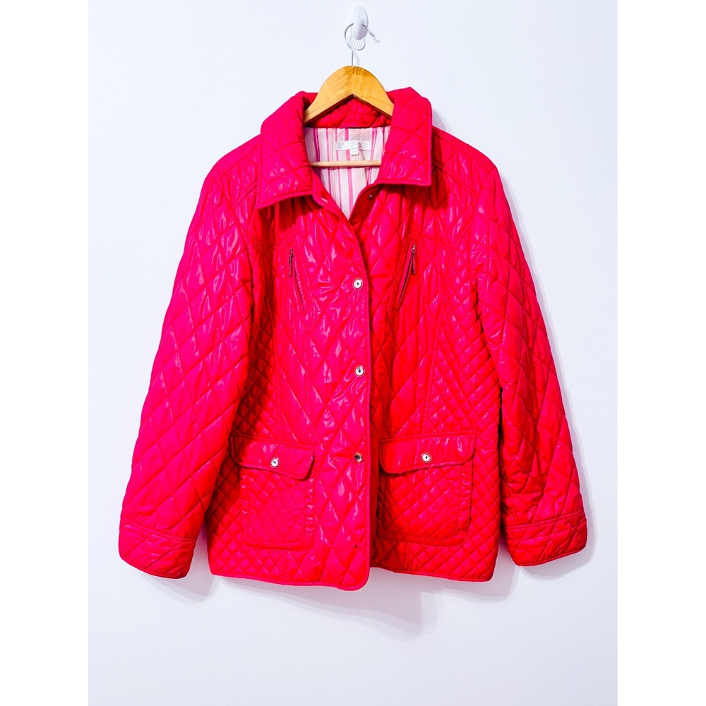 MARCONA Hot Pink Quilted Lightweight Jacket Button Front Zip Pockets X-Large